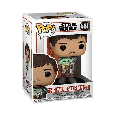 Imagen de Funko Pop! Star Wars: The Mandalorian Mando Holding Grogu (The Child, Baby Yoda) (Grogu Yoda), Figura de Vinilo Coleccionable Idea Regalo Mercancia Oficial