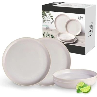 Imagen de like. by Villeroy &amp; Boch Crafted Cotton, vajilla de 4 piezas, porcelana primera calidad, apta para lavavajillas, microondas, plato, plato llano, cerámica, vajilla, servicio mesa