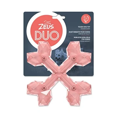 Imagen de Zeus Juguete para Masticar Perro Duo Cross Hueso, 15 cm, Coral, Aroma a Pollo