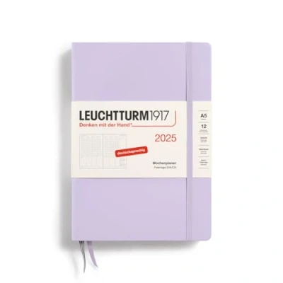 Imagen de LEUCHTTURM1917 370587 Agenda semanal 2025, tamaño mediano A5, tapa dura, calendario de 12 meses, 80 g, a rayas, color morado