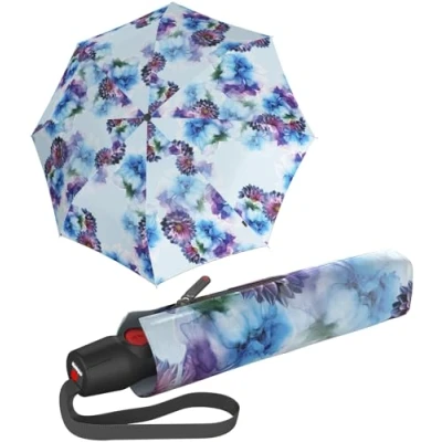 Imagen de Knirps Paraguas de bolsillo T.200 Duomatic Solids automático plegable resistente a las tormentas al viento, Floración, 98 cm,