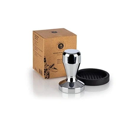 Imagen de Buddy&#039;s Bar Barista Edition, prensador de café, 53 mm diámetro, base: 8 cm, acero inoxidable, sello espresso, portafiltros, café con alfombrilla silicona