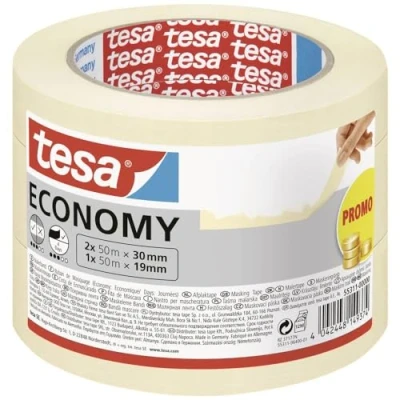 Imagen de tesa Cinta de Pintar ecoLogo ECONOMY Pintor, Removible Sin Residuos hasta 4 Días Después, Disolventes Estrecha, 2x 50 m x 30 mm + 1x 50m 19mm