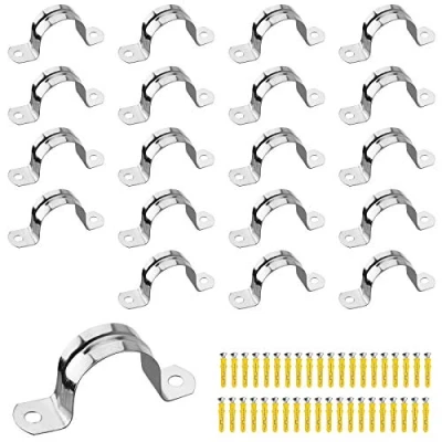 Imagen de Bolatus 20 abrazaderas de 25 mm, acero inoxidable, anillo conexión, abrazadera tubo, en U, tubo dos orificios con tornillos