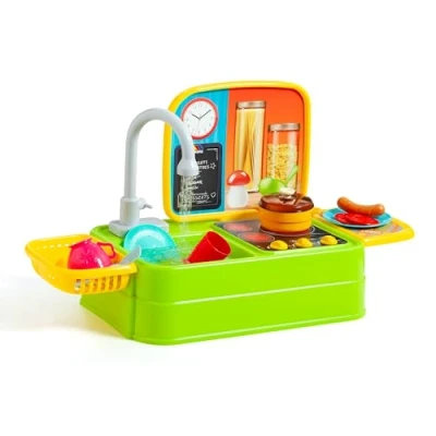 Imagen de MOLTO Cocina de Sobremesa con Fregadero y Grifo Real para Niños, Juego Educativo Creativo, Juguete Interactivo Accesorios, Ideal el Desarrollo Habilidades Motoras Sociales.