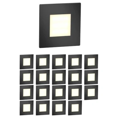 Imagen de ledscom.de 20 LED luz de escalera/luz pared empotrada FEX para interior y exterior, angular, negro, 85 x 85mm, blanco cálido