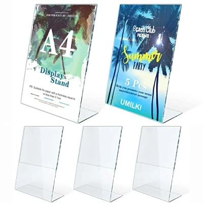 Imagen de UMILKI 5pcs A4 Soporte para Letreros de Acrílico, Sobremesa Transparente, en Forma L Expositores Sobremesa, Cartel, Menús, Mensajes, Expositores,Fotos