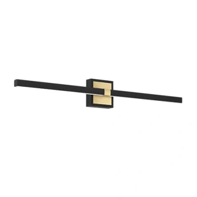 Imagen de Eglo Peguera Lámpara de pared led, aplique líneas rectas para espejo baño, hecha metal negro y latón, iluminación luz cálida, grado protección IP44, 80 cm