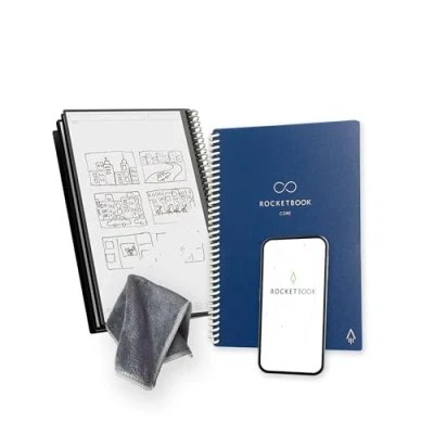 Imagen de BIC Rocketbook Core Cuaderno Espiral Reutilizable, Tamaño A5, 15 cm x 22,4 cm, Azul marino Páginas de Puntos, Conexión a App, Borrable, Tapa Duradera, para el Colegio, Trabajo y Proyectos Creativos