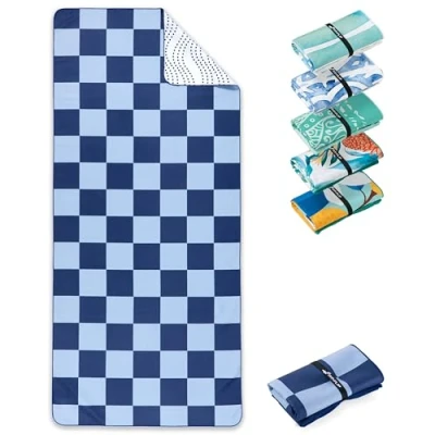 Imagen de Fit Flip Toalla de Playa Microfibra Grande Ligera, Fina y Secado rápido Toallas para Viajes, Natación Piscina 100% reciclada Checkerboard 160 cm x 90