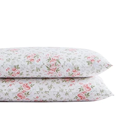 Imagen de Laura Ashley Home Juego de Fundas Almohada estándar, Ropa Cama satén algodón, Suave y Resistente a Las Arrugas (Coral liano, 2 Piezas)