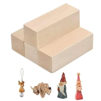 Imagen de TOKERD 4 PCS Grand Bloques De Madera Natural Para Tallar Tilo y Hacer Manualidades 15x5x5cm Niños Adultos, Kit Tallado Principiantes, Bricolajes Carpinterías