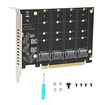 Imagen de PH44 Adaptador M.2 NVMe a PCIE X16, 4 Puertos SSD X16 M Tarjeta de Expansión Lector Convertidor Disco Duro Clave, Compatible con Split o para Raid(ph44)