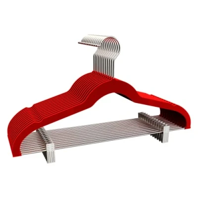 Imagen de COM FORT HOUSE Percha Terciopelo con Pinzas Color Rojo Antideslizantes y Resistentes Perchas para Ropa Ideal Chaquetas, Pantalones o Blusas 12 Unidades