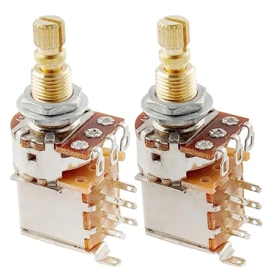 Imagen de Musiclily Pro Latón Métrico A500K Potenciómetros Push/Push Logarítmico Eje Dividido para Guitarra Eléctrica o Bajo (Set de 2)