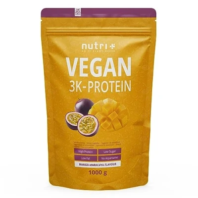 Imagen de Nutri + Vegan Protein Blend Mango y Maracuyá 1kg 82% de Proteína 3k Base Vegetal Sin Lactosa 1000g Soja Guisantes Trigo