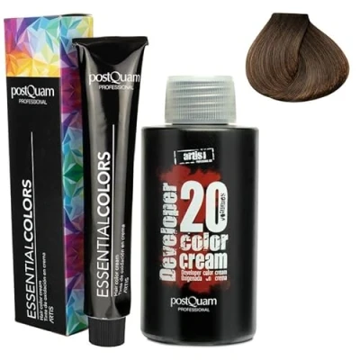 Imagen de PostQuam Pack de 3 Tinte Peluqueria Profesional + Agua Oxigenada en Crema 20 VOL Permanente 100% Cobertura Canas Garantiza Color Natural Uniforme y Duradero