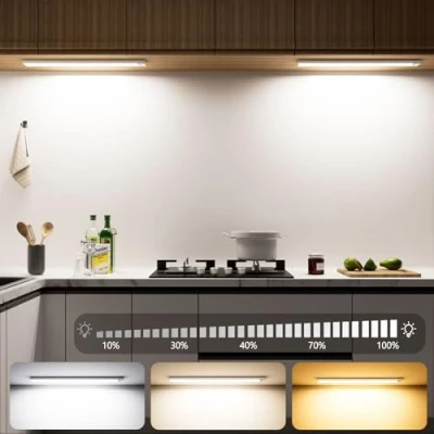 Imagen de OUILA Luz LED Armario con Sensor de Movimiento, 43CM Regulable Adhesiva 3 Color Modos, 2500 mAh USB Recargable Nocturna para Cocina, Armario, Escaleras, Pasillo, Garaje 2 Piezas