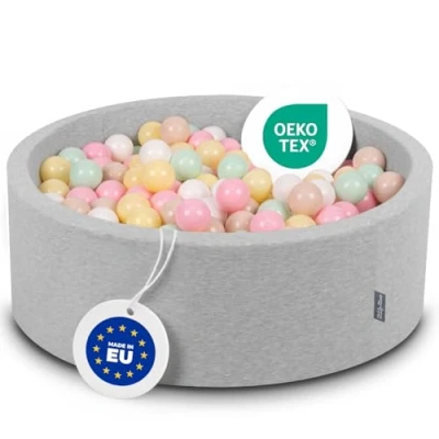 Imagen de KiddyMoon Piscina De Bolas 90X30cm/200 ∅ 7Cm para Ninos Hecha En La UE, Grisclr:Beigpas/Amarpas/Blan/Menta/Rosaclr