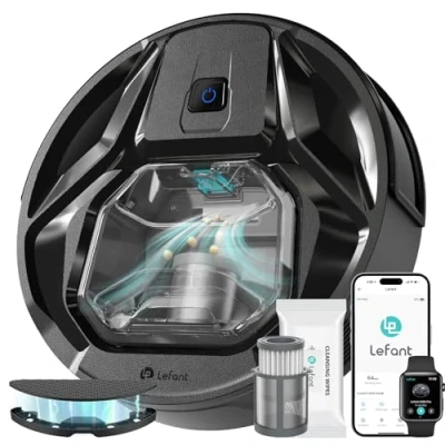 Imagen de LEFANT M320 Aspirador Robot Potente 6000 Pa, autonomía de 210 Minutos, Ultrafino, silencioso, autorecargable, Ideal para Suelos Duros, Pelo Animales, Negro