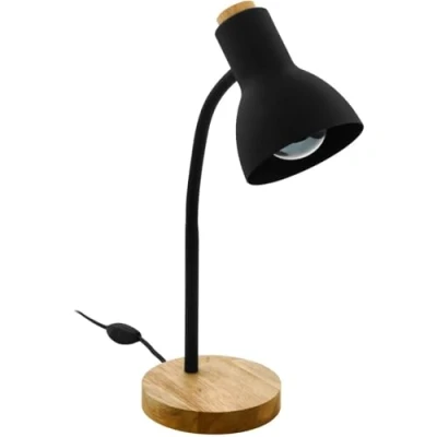 Imagen de Eglo lámpara de mesa Veradal, iluminación escritorio 1 luz, luz metal, material artificial en negro, madera marrón, con interruptor, casquillo E27
