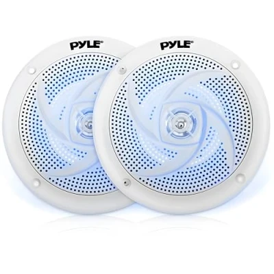 Imagen de PYLE Marine Speakers PLMRS53WL Sistema de sonido estéreo audio para exteriores 6.4 pulgadas, 2 vías, impermeable y resistente a la intemperie, con luces LED, potencia 180 W estilo delgado