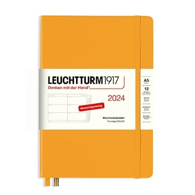 Imagen de LEUCHTTURM1917 367615 Agenda semanal mediana (A5) 2024, con cuaderno adicional para direcciones y aniversarios, Rising Sun, alemán, 12 meses