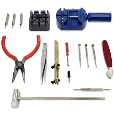 Imagen de MMOBIEL Kit Reparación Joyería para Reloj 16 Pzas con Removedor Perno de unión Correa, Llave Abrir Cubierta Trasera