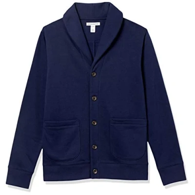 Imagen de Amazon Essentials Cárdigan de Forro Polar con Cuello Esmoquin y Manga Larga Hombre, Azul Marino, S