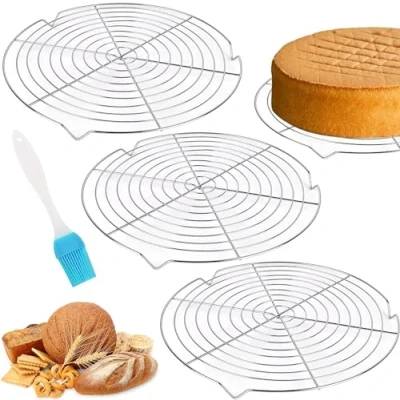 Imagen de rejilla de enfriamiento para tartas, 32,5 cm, juego 3 unidades, acero inoxidable, rápido y uniforme, tartas con cepillo silicona asar, enfriar hornear
