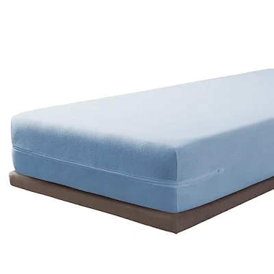 Imagen de SAVEL Funda de Colchón Rizo Elástico, 100% Algodón Azul (80 x 190/200 cm) Protector Cremallera Integral Disponible en Varias Medidas