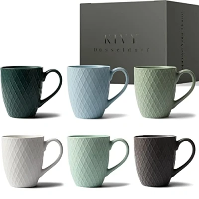 Imagen de KIVY Tazas de Cerámica [6x400 ml] con Asa Grande Tazones Desayuno Coffee Mug Juego Cafe Moderno