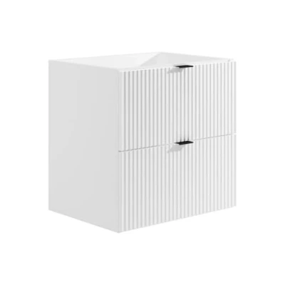 Imagen de Vente unique Muebles Colgantes Debajo del Lavabo con Rayas Blanco Mate 60 cm ZEVINI