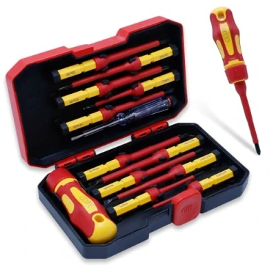 Imagen de CCLIFE 13 piezas Destornilladores Aislados VDE, Juego de Intercambiables con Buscapolos Electricista 1000V y Phillips Destornillador Plano Conformarse GS