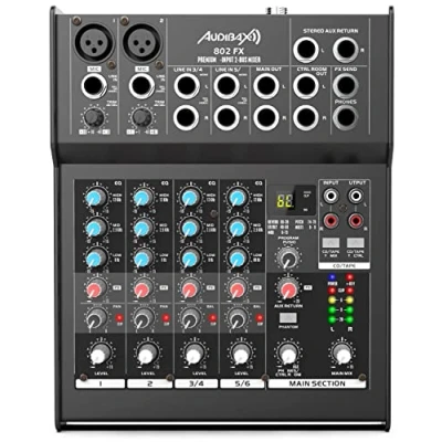 Imagen de Audibax 802 FX Mesa de Mezclas Sonido Mezclador Audio 6 Canales DSP Efectos con 79 Programas 2 Entradas Estéreo Jack Ecualizador 3 Bandas Alimentación 48 V Phantom Power