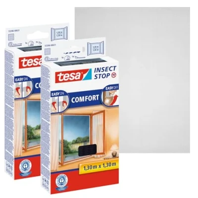 Imagen de tesa Insect Stop Malla Mosquitera COMFORT para Ventanas Paquete de 2 Autoadhesiva con Cierre Gancho y Bucle Tela Antimosquitos Gris Antracita, 2x 130 cm x