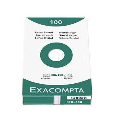 Imagen de Exacompta Bristol Tarjeta de registro, Rayado, 100 x 150 mm, paquete tarjetas, Blanco, tarjetas
