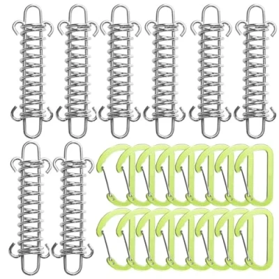 Imagen de AstarFavor 8 Piezas Resortes de Tensión Tienda, Muelle Traccion para Camping Hebilla Tensor Resorte Accesorios Fijación con 16 Mosquetones Toldos Acampar