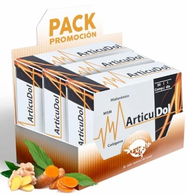 Imagen de Glucosamina con Condroitina, Colágeno, Calcio, MSM, Harpagofito, Ácido Hialurónico, Jengibre, Cúcuma y Vitamina D Articulaciones suplemento, ligamento, rodilla, antiinflamatorio Articudol (PACK 3)