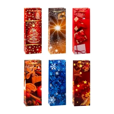 Imagen de TSI Bolsas de regalo para botellas (12 unidades, 6 modelos), diseño navideño