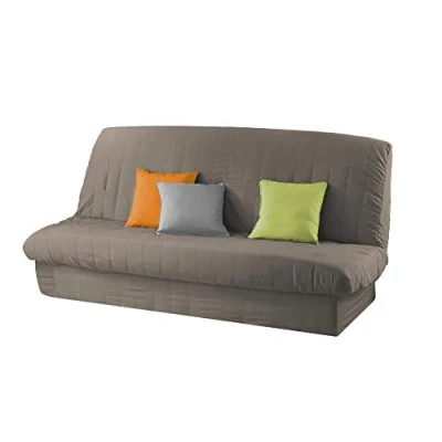 Imagen de DOUCEUR D&#039;INTERIEUR Click CLACK Funda COLCHADA + Base Banda Liso Poliester ESENTIEL Taupe, marrón y Gris, 120 x 200 cm