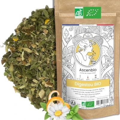 Imagen de Ascenbio ✿ Infusión Digestou BIO Té de hierbas Digestión Hidratación 180 g a granel Preparado y envasado en Francia Embalaje biodegradable