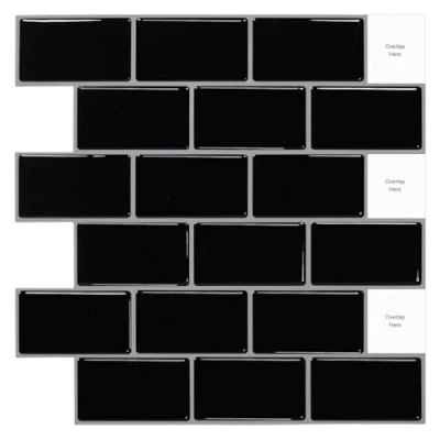Imagen de WoStick Negro Vinilo Azulejos Adhesivo Pegatina de Pared Baldosas Efecto 3D Ladrillos para Cocina y Baño, 30.5 x cm (10 Piezas)