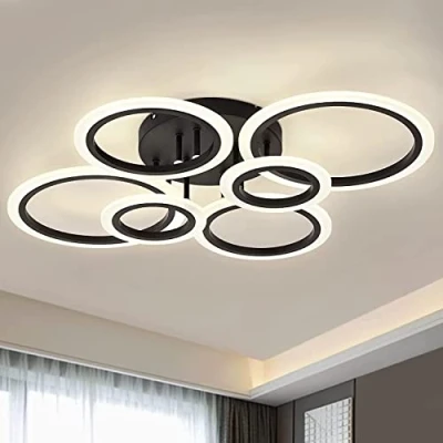 Imagen de EFPD Moderna lámpara de techo LED 6 anillos, 72W, negro, dormitorio para salón, dormitorio, comedor, regulable con mando a distancia