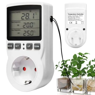 Imagen de Temporizador De Toma Termostato 230 V Enchufe con Pantalla LCD, Y Sonda, para Invernadero, Terrario, Calefacción, Refrigeración