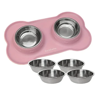 Imagen de KaraLuna Tazón de Silicona con comedero Acero Inoxidable I para Gatos y Perros (200 ml, Rosa)