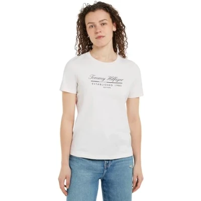 Imagen de Tommy Hilfiger Camiseta de Manga Corta Mujer Script Graphic Algodón, Beige (Ancient White), M