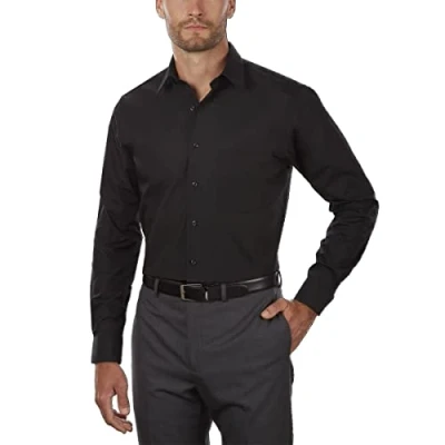 Imagen de Van Heusen Camisa de Vestir Popelina Ajuste Regular sólido, Negro, 18 Neck / 34 35 Sleeve para Hombre