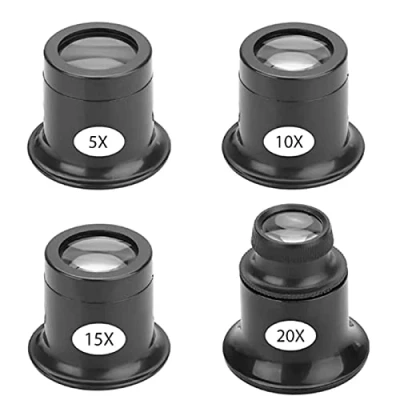Imagen de Juego de 4 Lentes Lupa Diferentes fortalezas relojeros Herramienta,Lupa Relojero 5X, 10X, 15X, 20X Aumento Jewellers Watchmaker Eye Loupe Set Negro