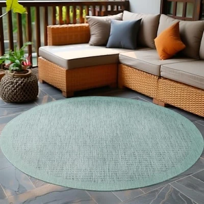 Imagen de Carpetsale24 Alfombra para Exteriores, Resistente a la Intemperie, Tejido Plano Liso, de Cocina, balcón, jardín, Patio, Azul 120 cm Redondo